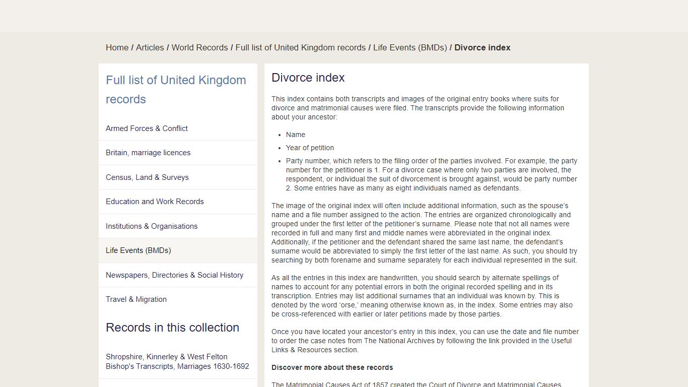 Divorce index | findmypast.co.uk